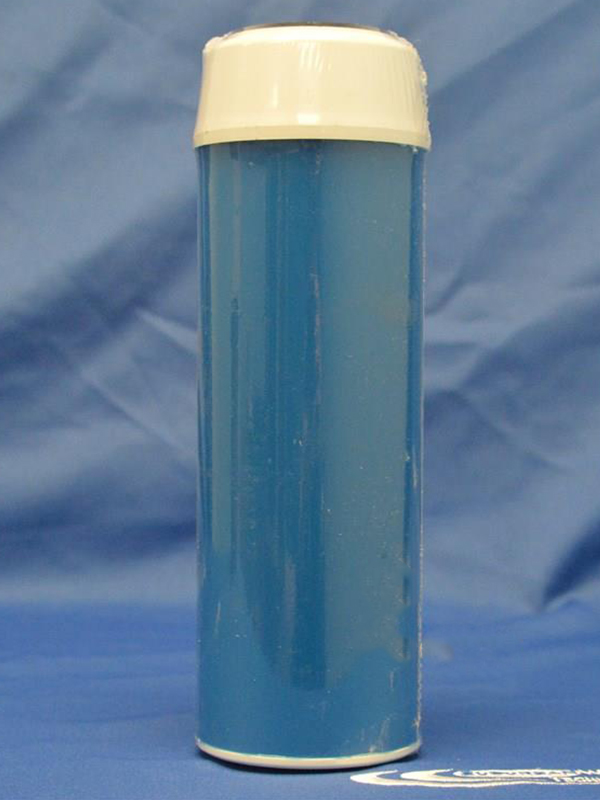photo of a slimline GAC filter, blue filter body and a white cap