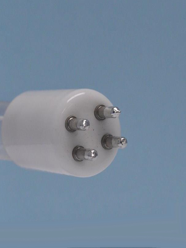end of a four prong bulb tube, white end cap